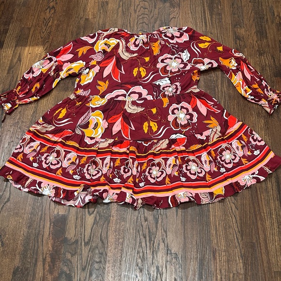 Gibson & Latimer Tie Neck Long Raglan Sleeve Floral Printed Dress Size XL - Picture 10 of 15